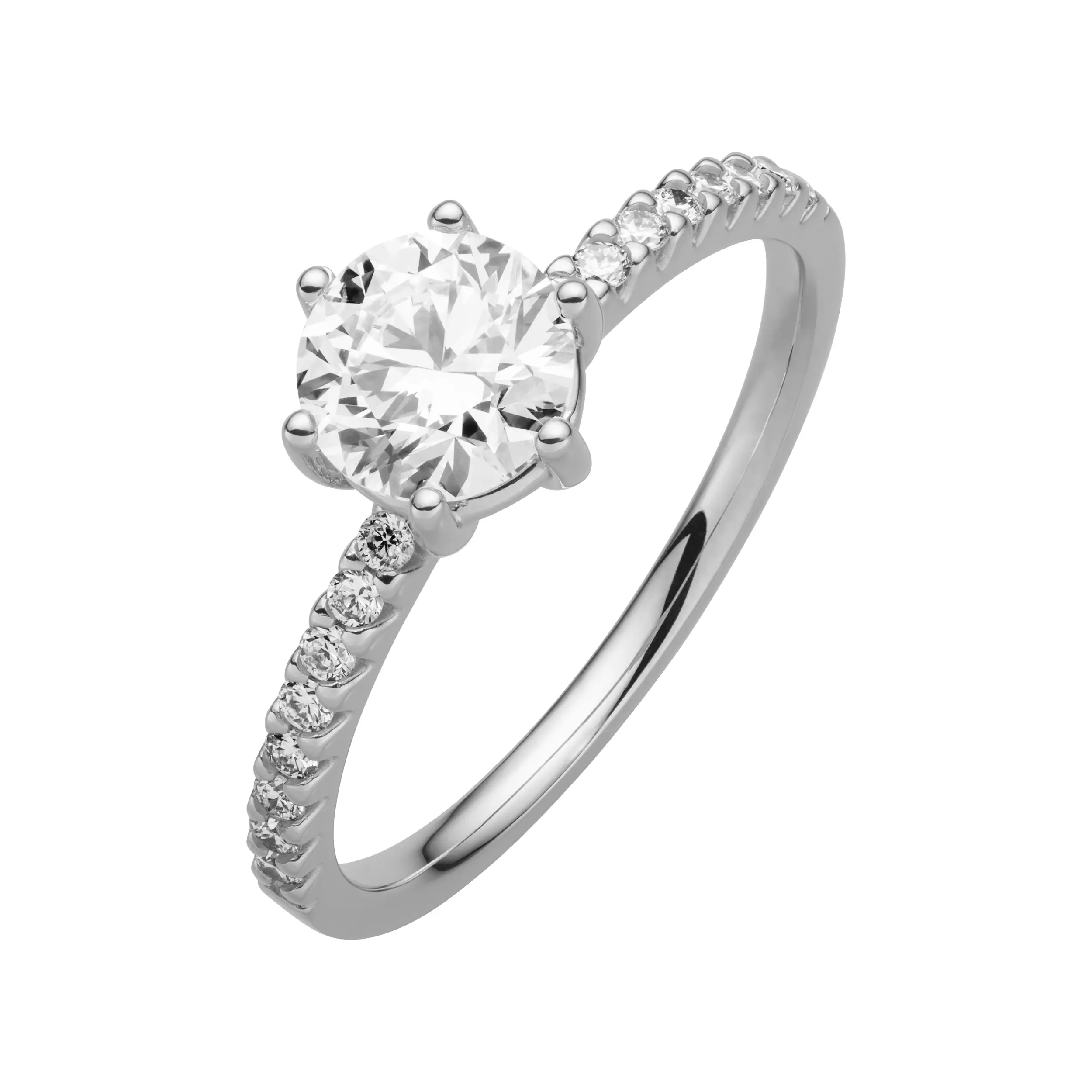 Weissgold Ring Diamant 1.19ct 6er Stotzen Solitaire Pave