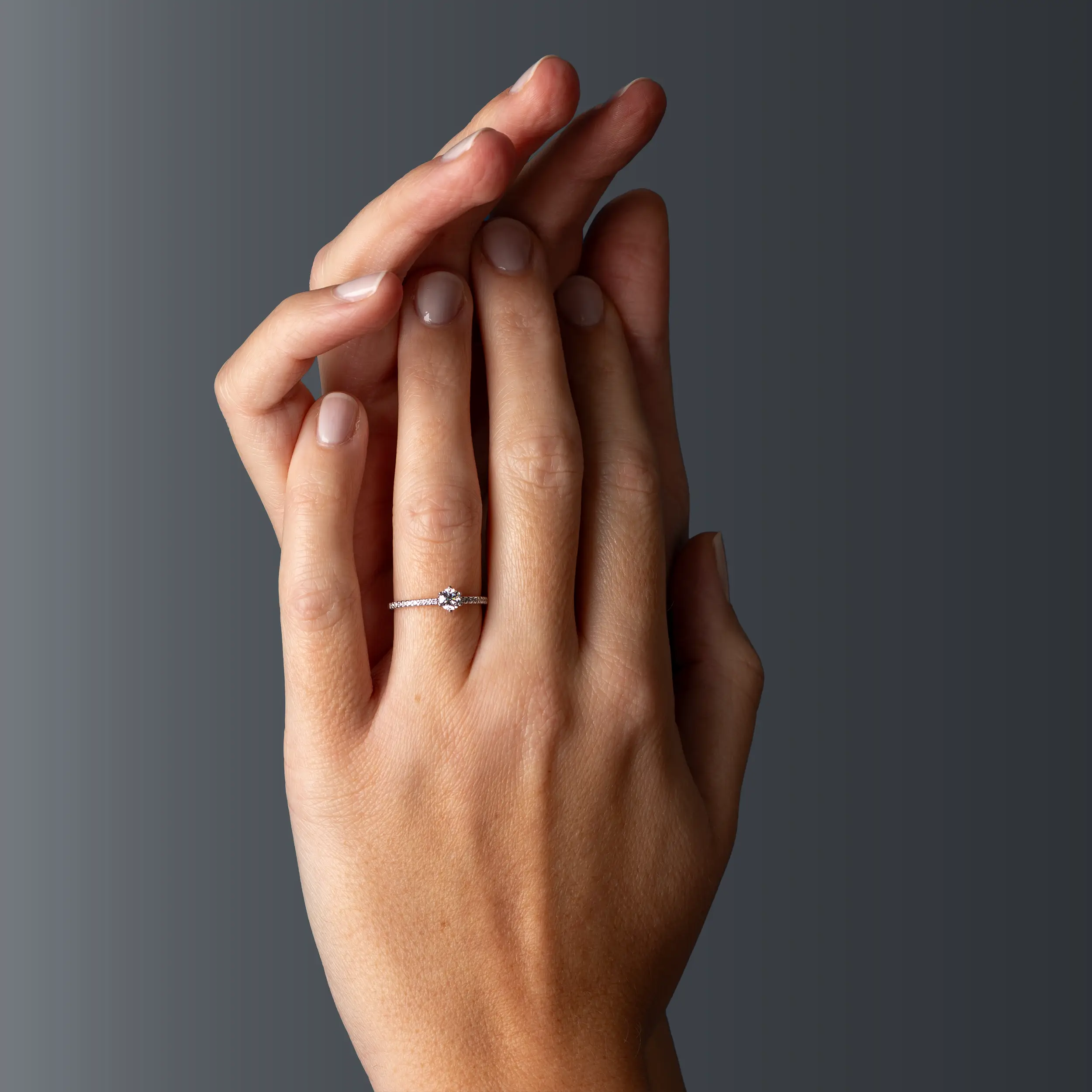 Weißgold Ring Diamant 0.36ct 6er Stotzen Solitaire Pave