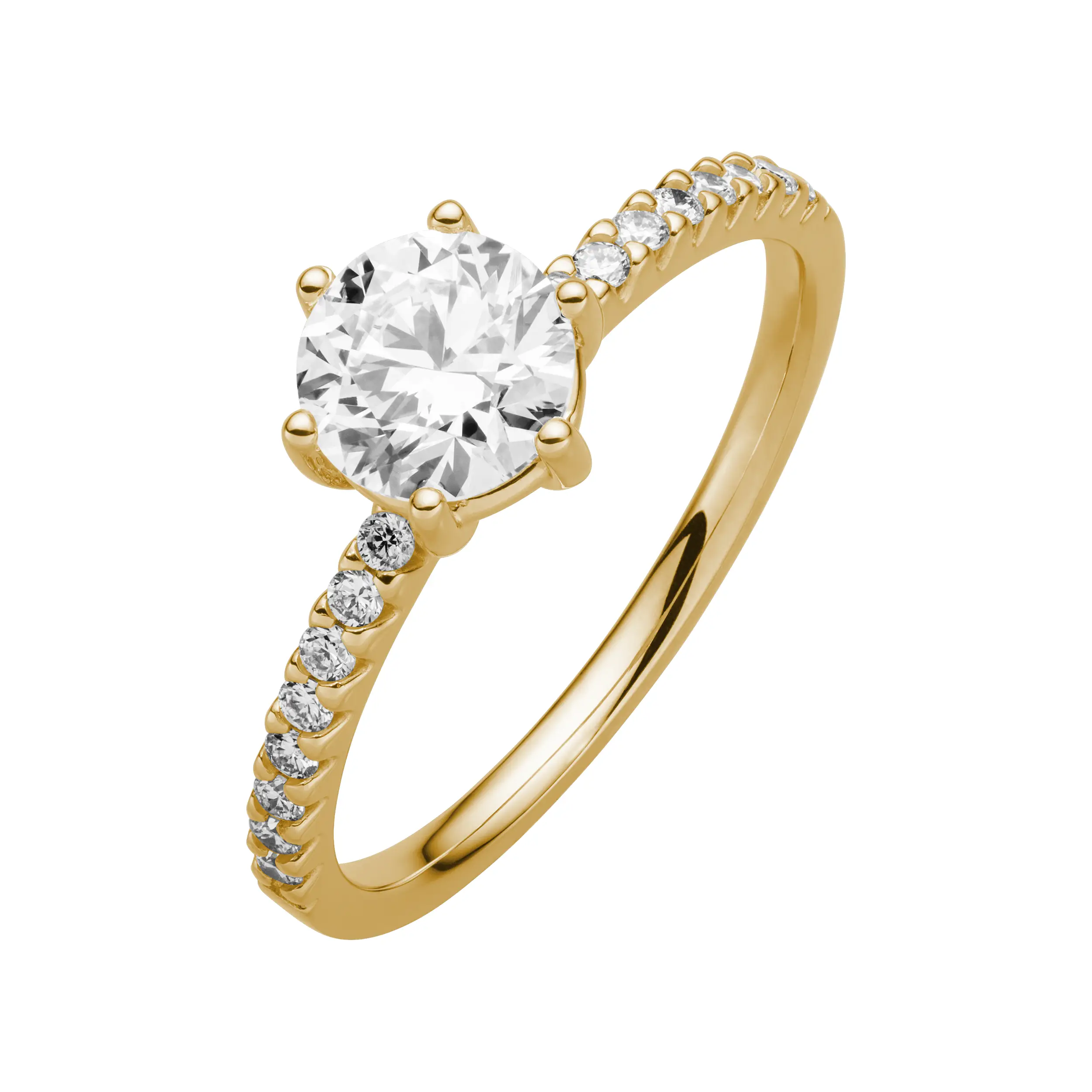 Gold Ring Diamant 1.19ct 6er Stotzen Solitaire Pave