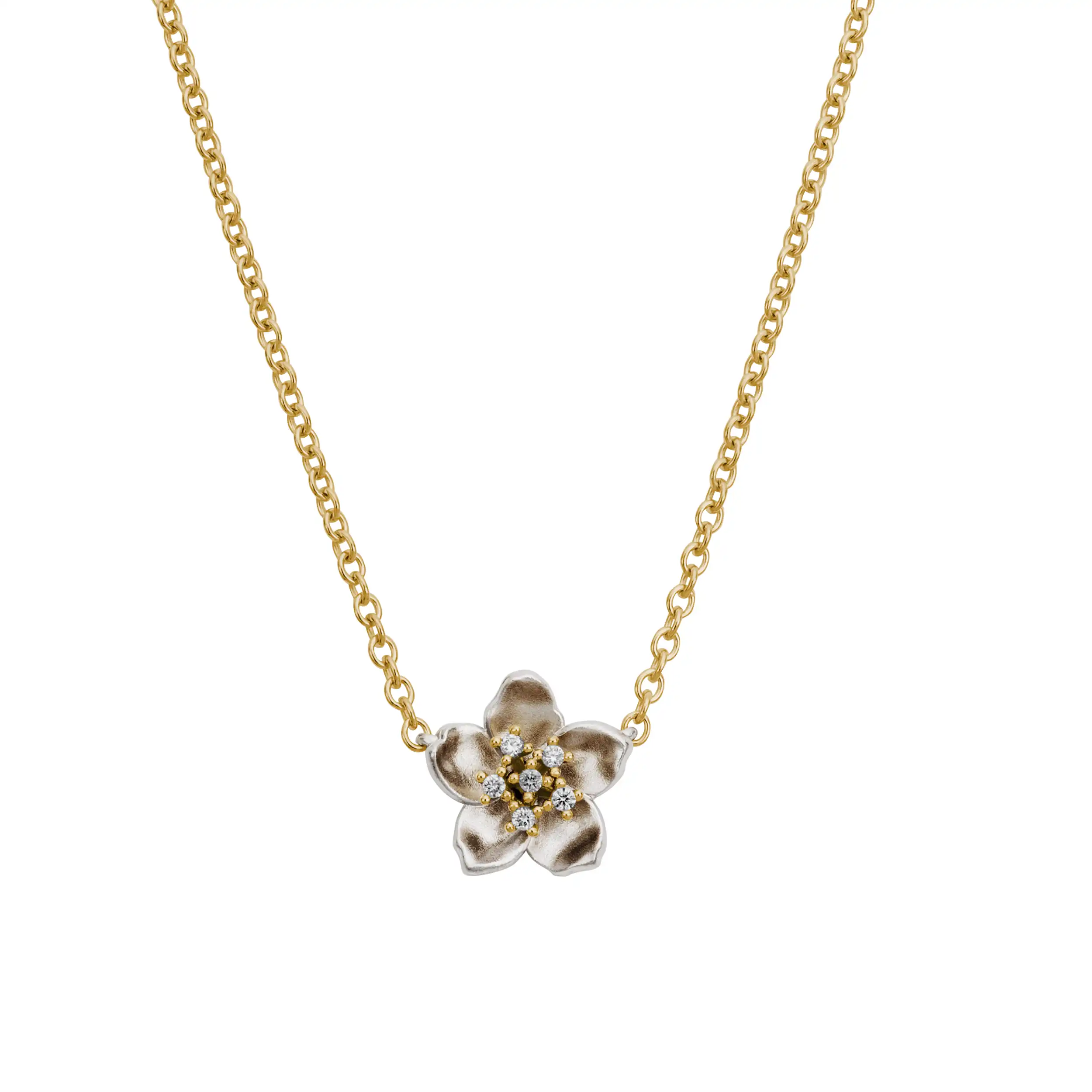 Gold Collier Diamant 0,06ct Kirschblüte - Floral