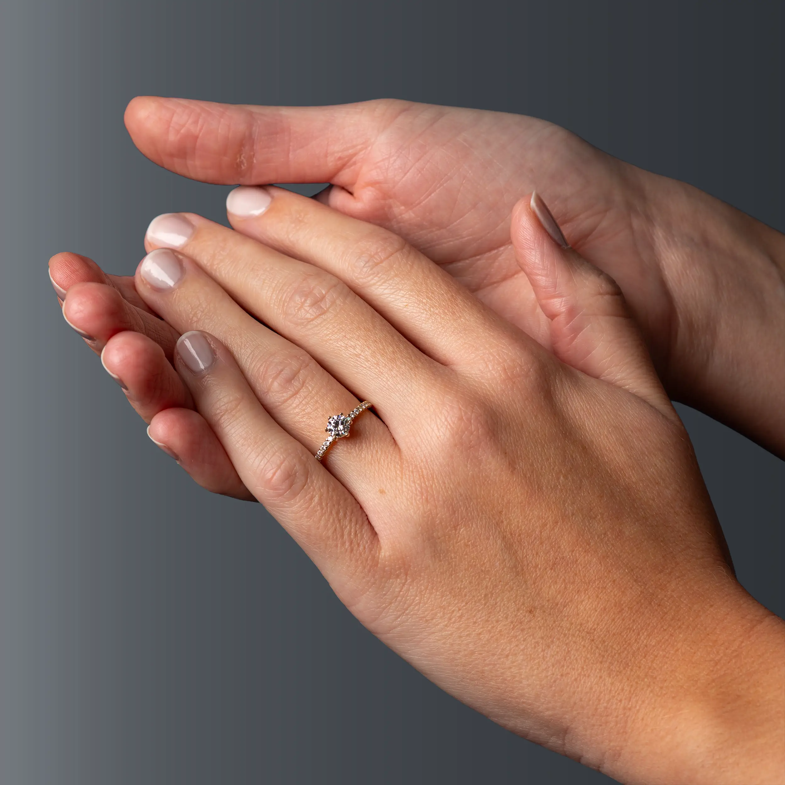 Gold Ring Diamant 0.65ct 6er Stotzen Solitaire Pave