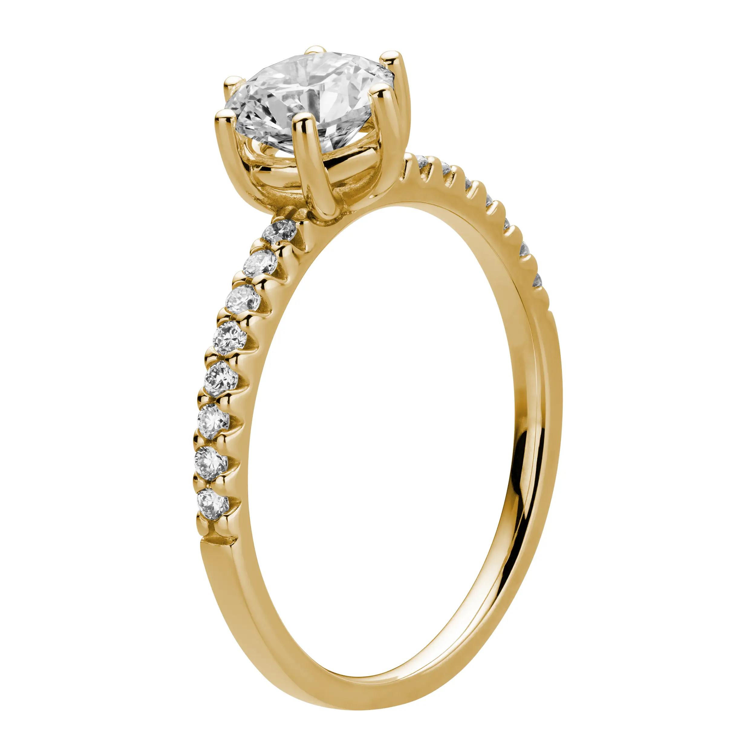 Gold Ring Diamant 1.19ct 6er Stotzen Solitaire Pave