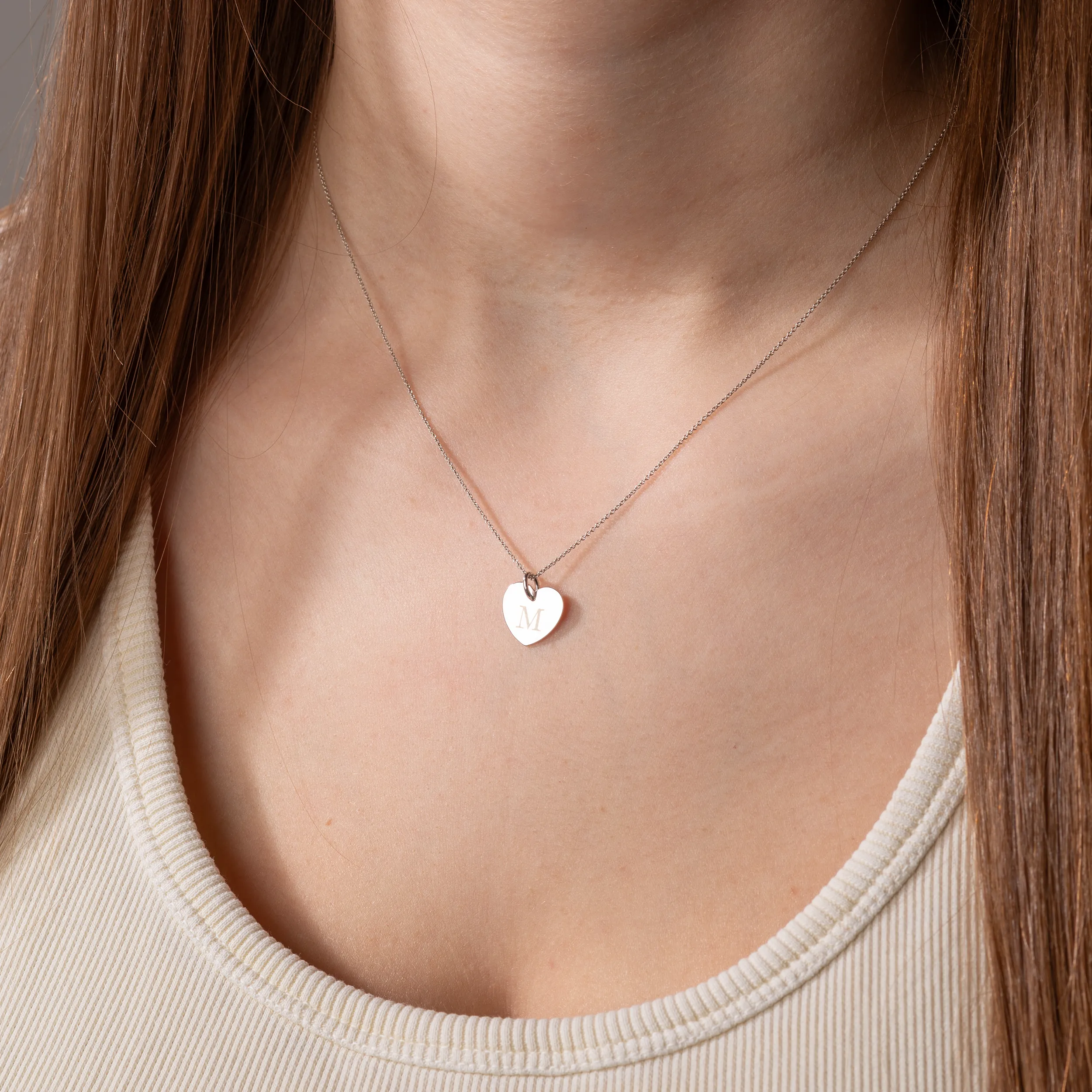 Weißgold Anhänger Herz Gravur