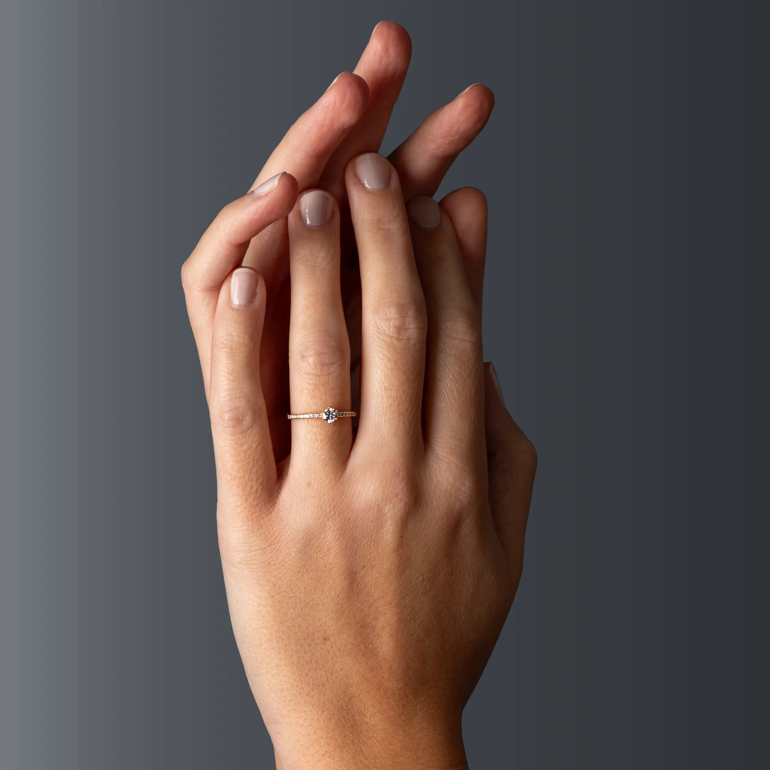 Gold Ring Diamant 0.36ct 6er Stotzen Solitaire Pave