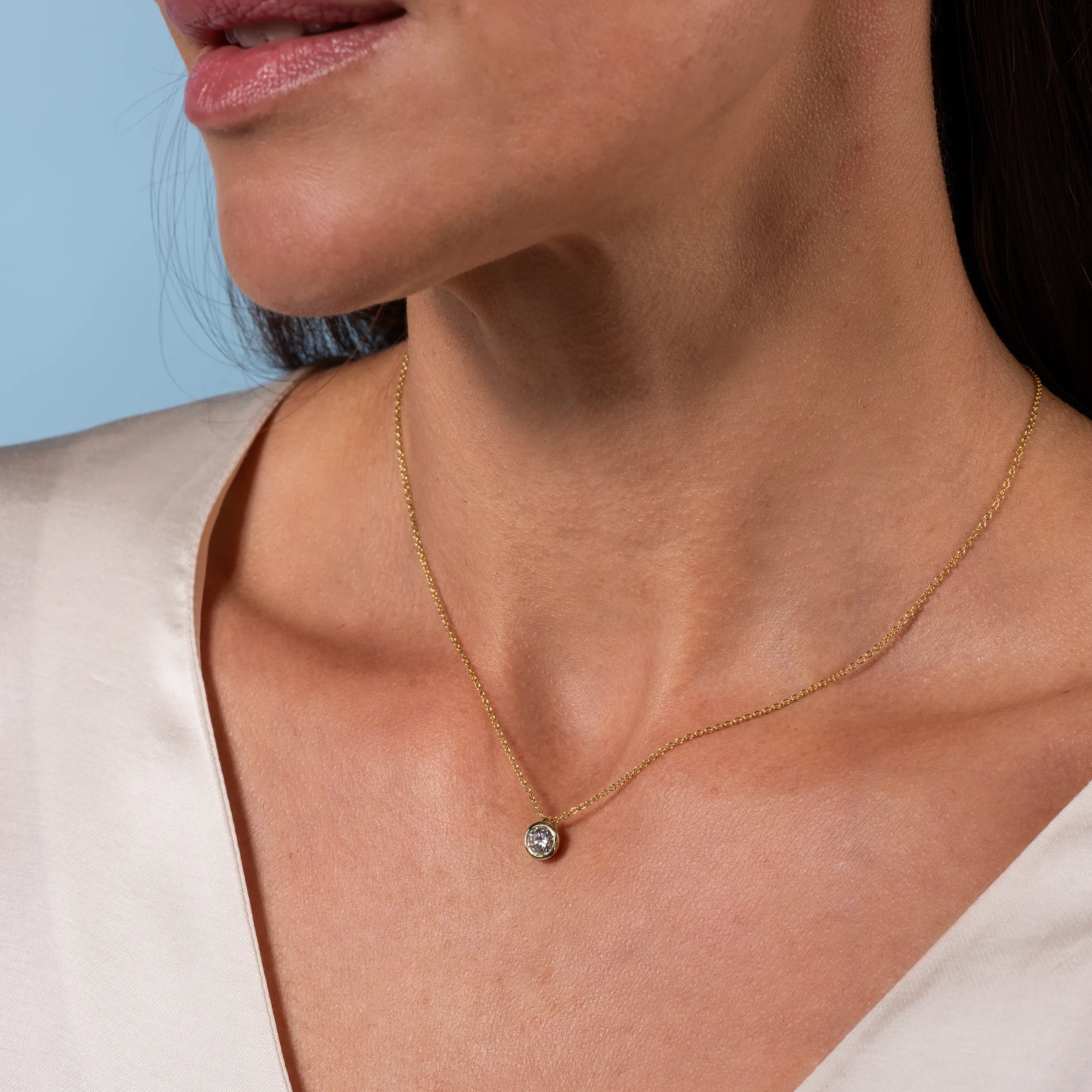 Gold Collier Diamant 0,50ct Zarge Solitär - Klassiker