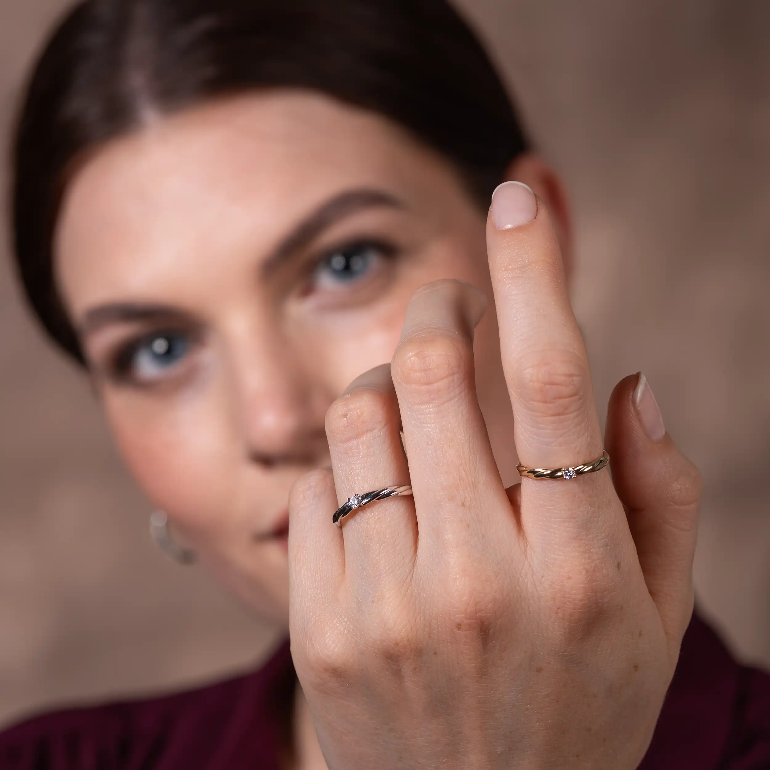 Gold Ring Kordel Diamant Solitär- Klassiker