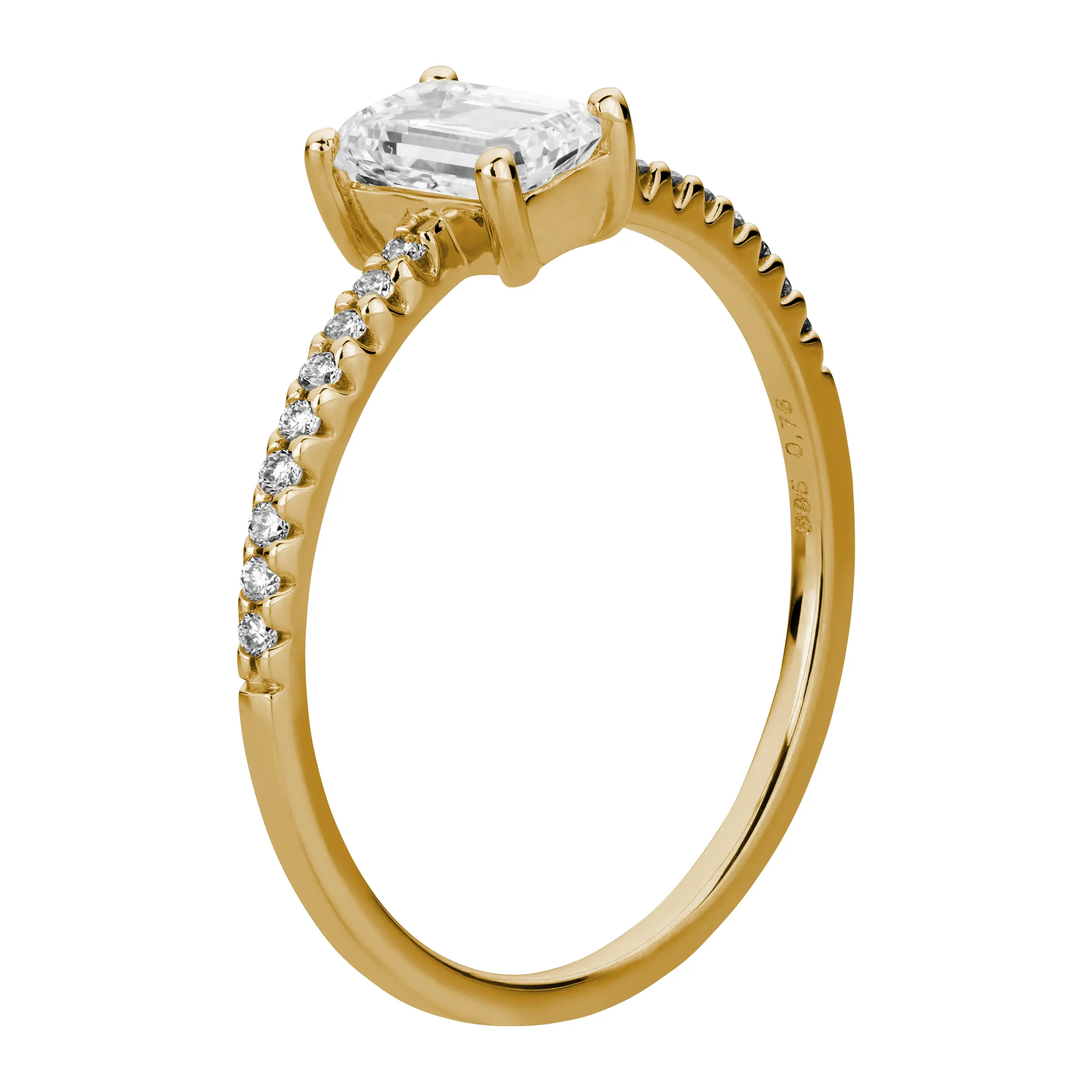 Gold Ring Diamant 0,76ct Emerald Cut + Vollschliff 4er Krappenfassung Solitär Pavé