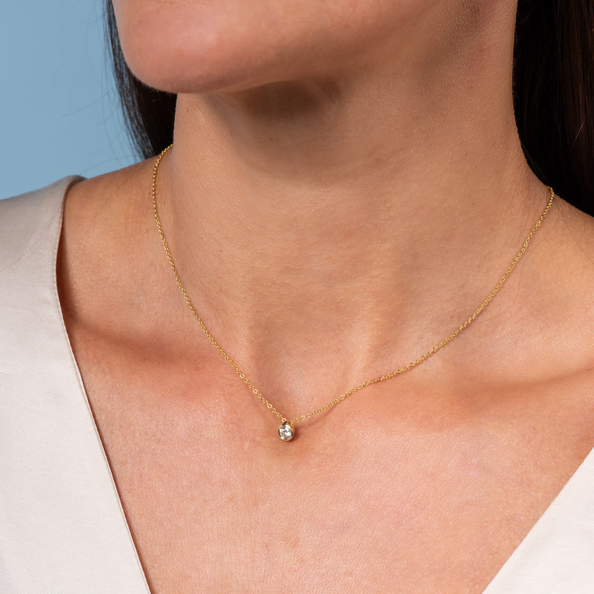 Gold Collier Diamant 0,20ct Zarge Solitär - Klassiker