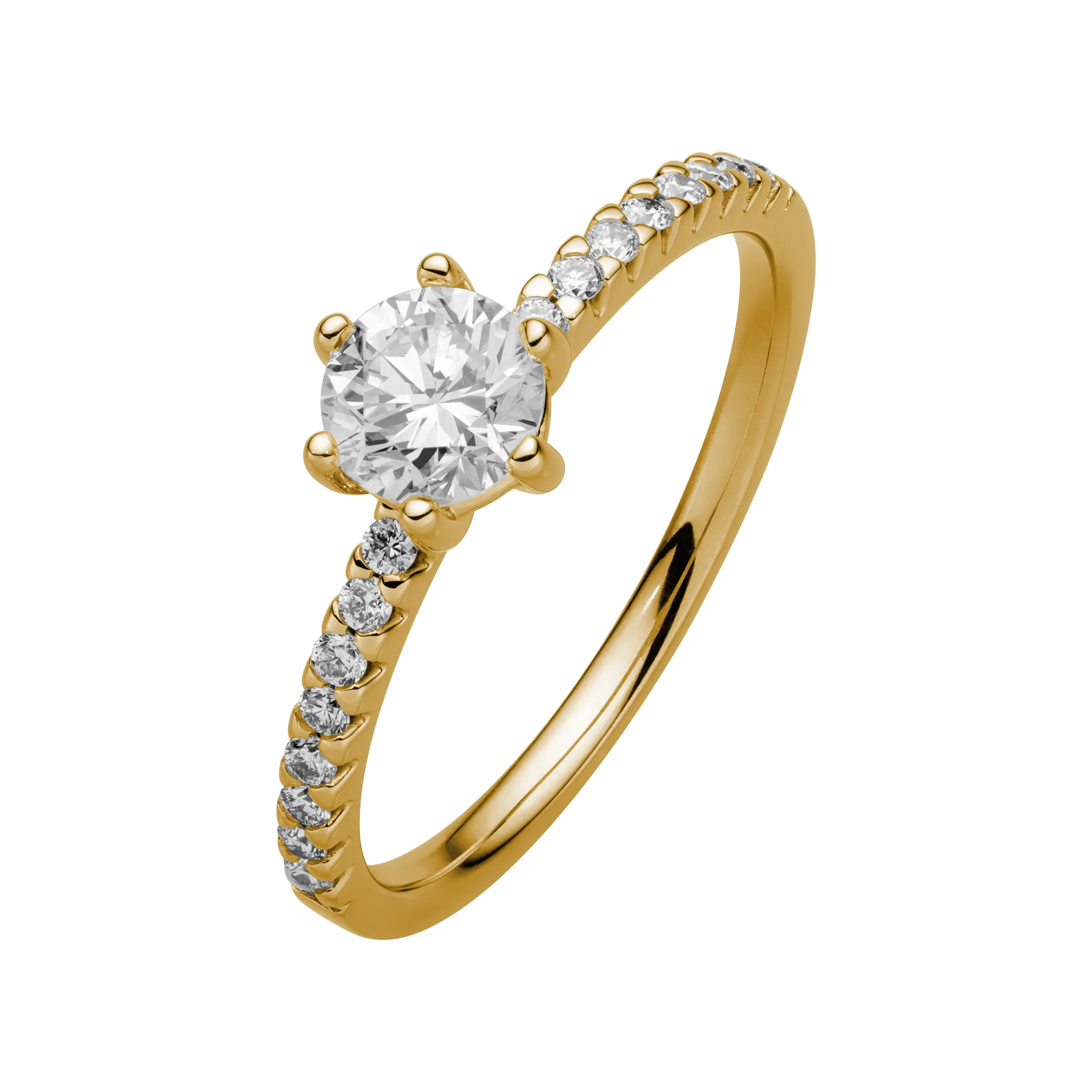 Gold Ring Diamant 0.65ct 6er Stotzen Solitaire Pave