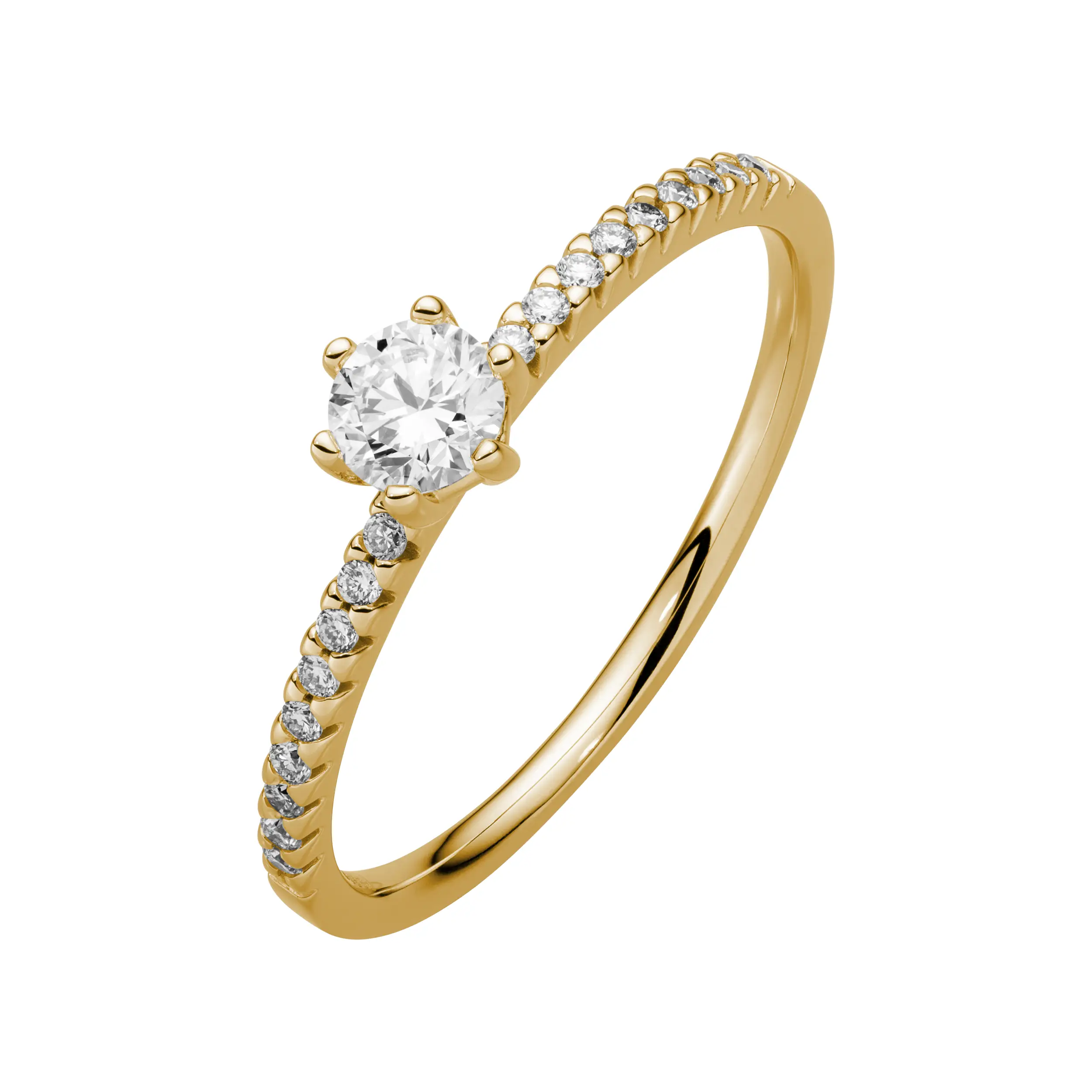 Gold Ring Diamant 0.36ct 6er Stotzen Solitaire Pave