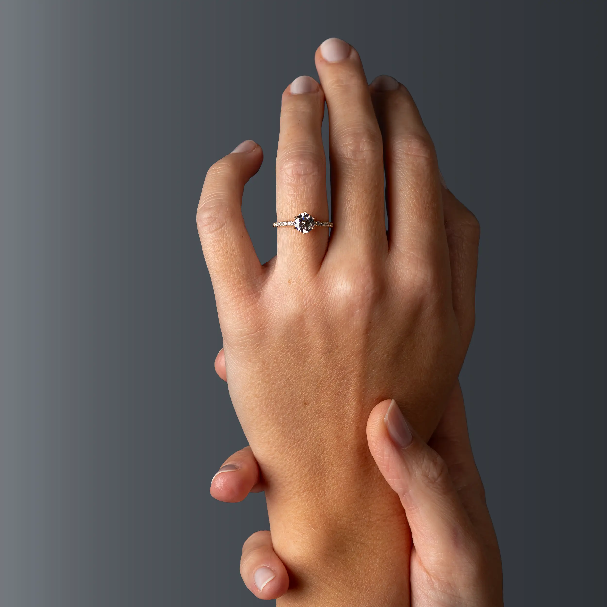 Gold Ring Diamant 1.19ct 6er Stotzen Solitaire Pave