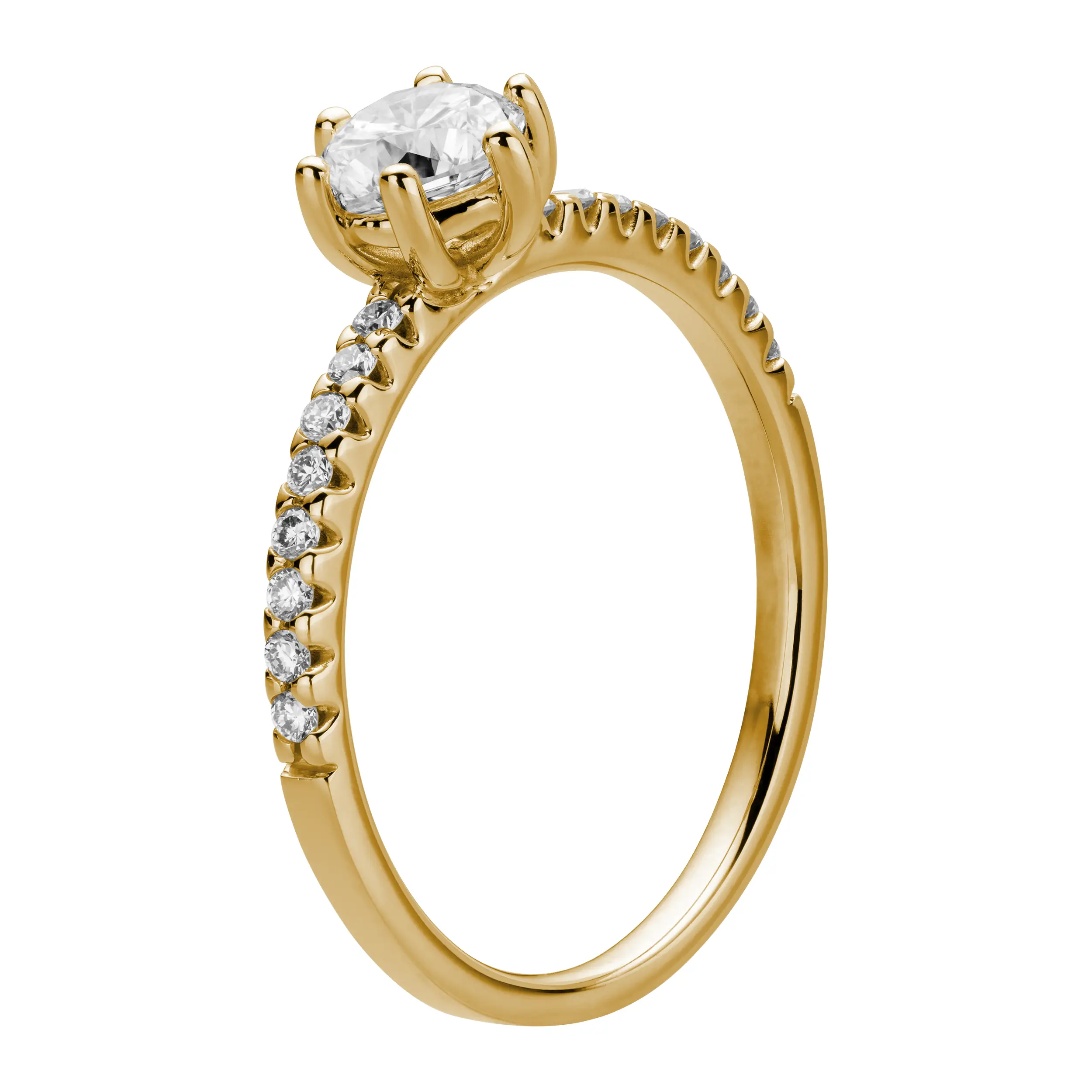 Gold Ring Diamant 0.65ct 6er Stotzen Solitaire Pave