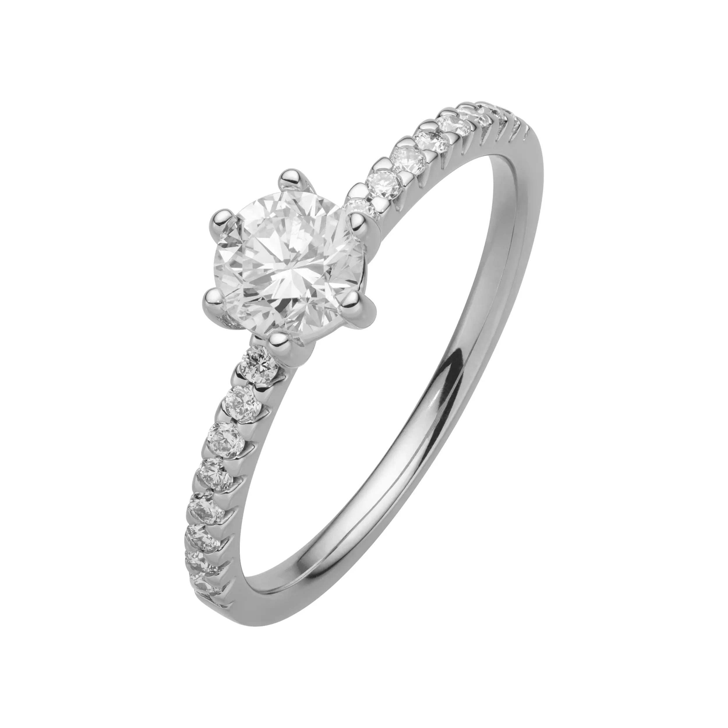 Weissgold Ring Diamant 0.65ct 6er Stotzen Solitaire Pave