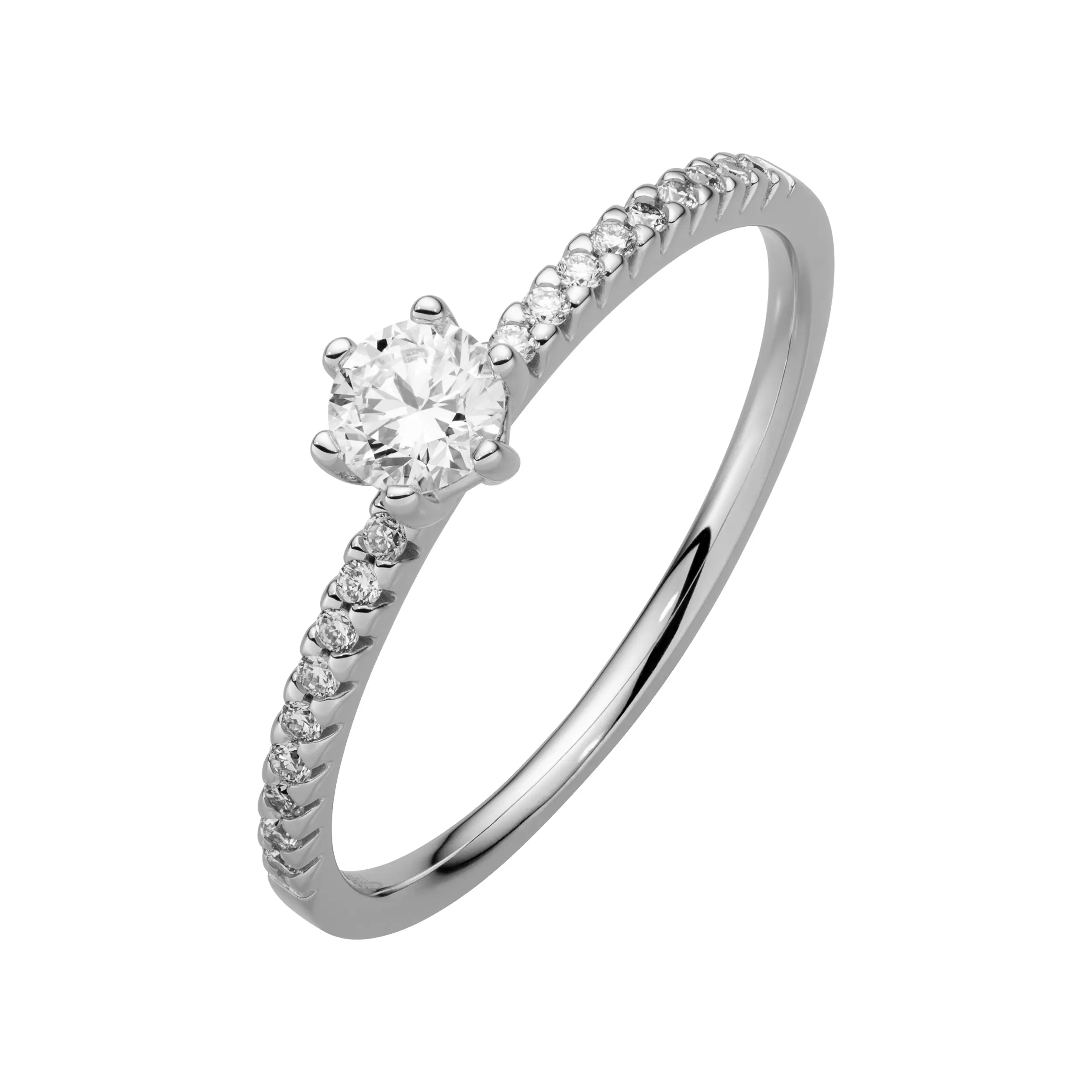 Weissgold Ring Diamant 0.36ct 6er Stotzen Solitaire Pave
