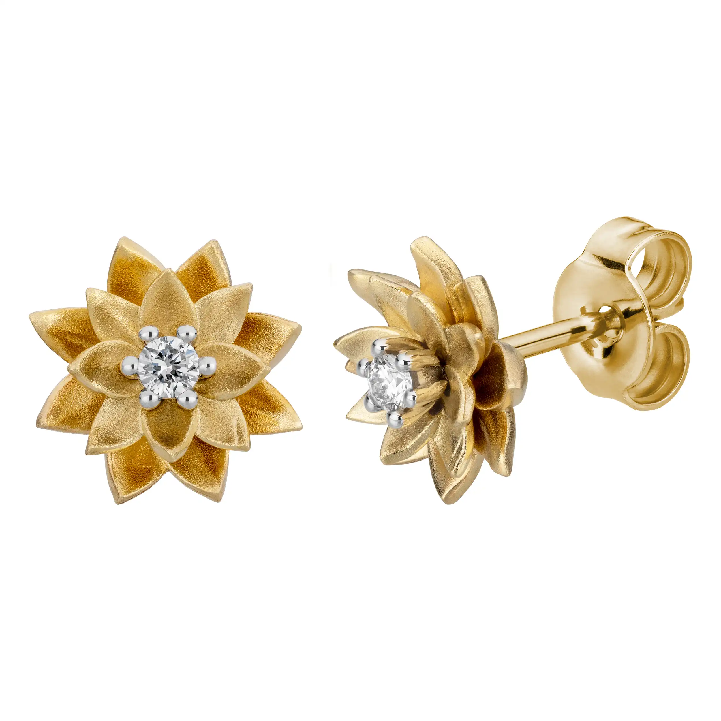 Gold Ohrschmuck Diamant 0,06ct Lotus - Floral