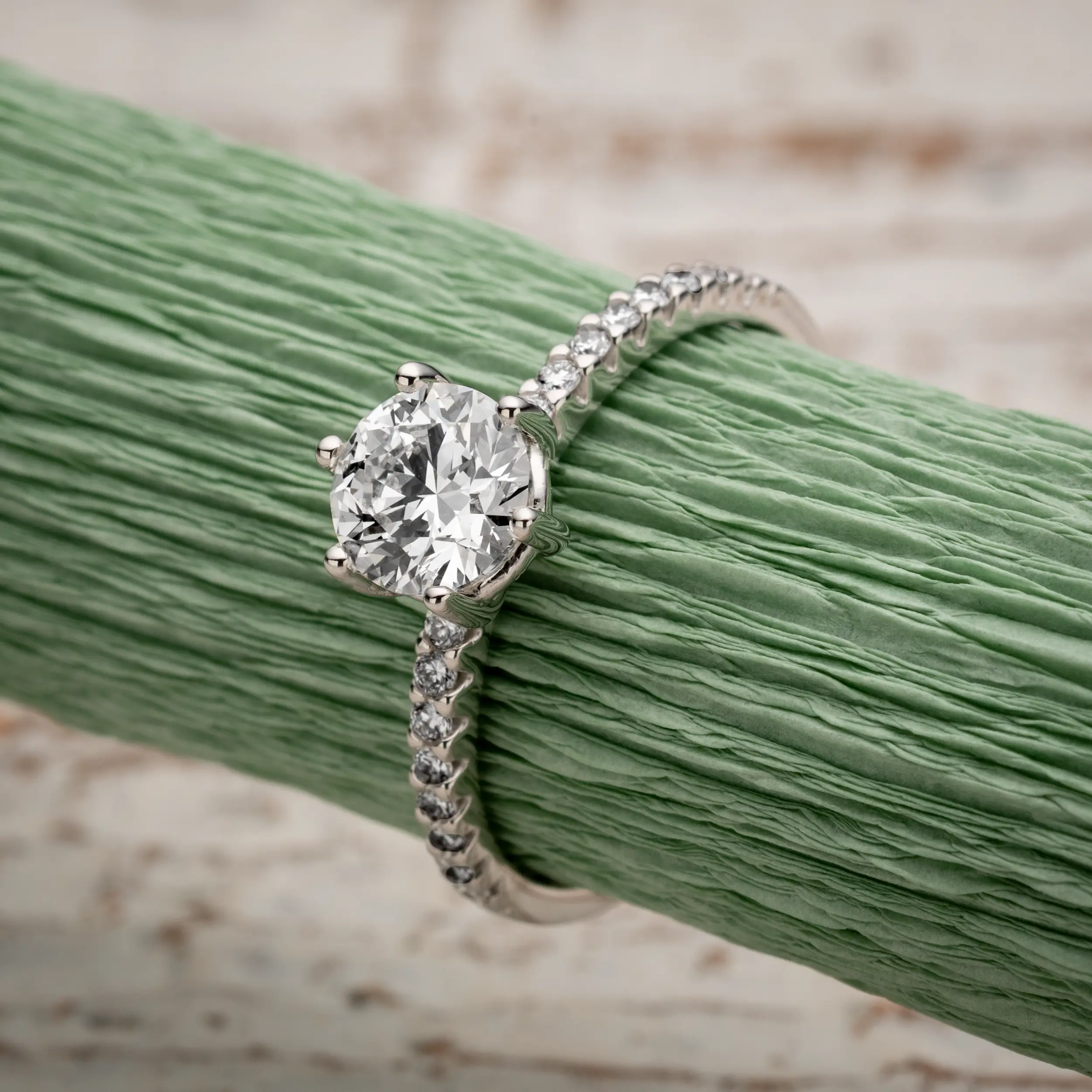 Weissgold Ring Diamant 1.19ct 6er Stotzen Solitaire Pave