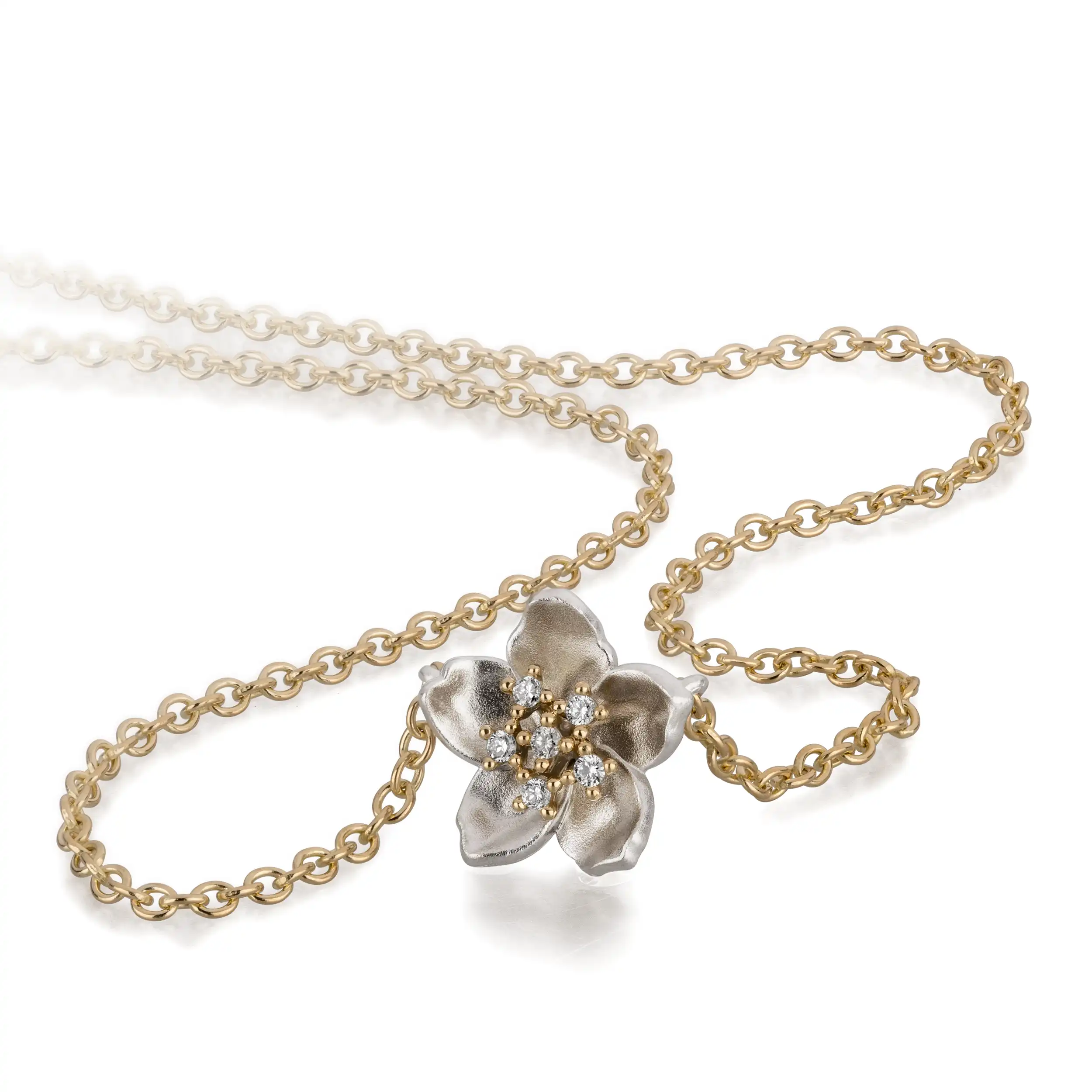 Gold Collier Diamant 0,06ct Kirschblüte - Floral