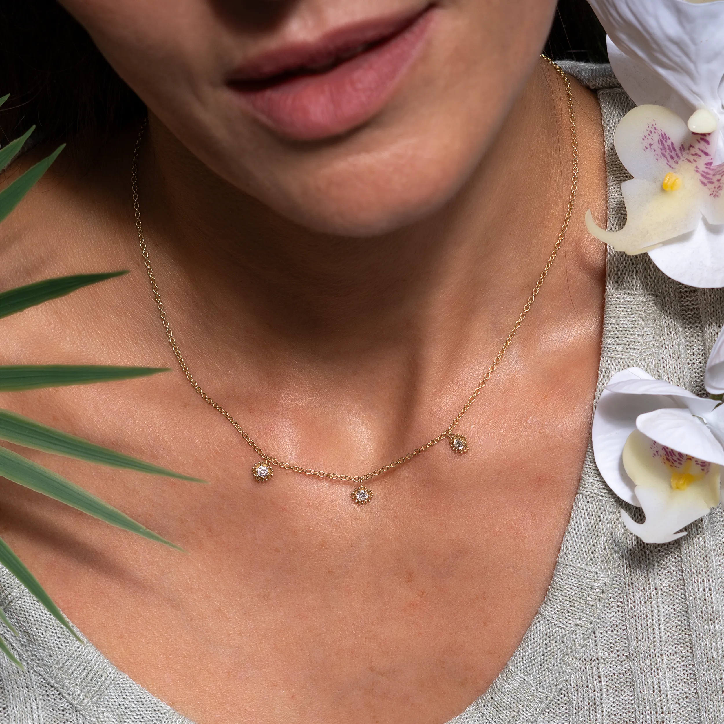 Gold Collier Diamant 0,30ct Runa - Floral