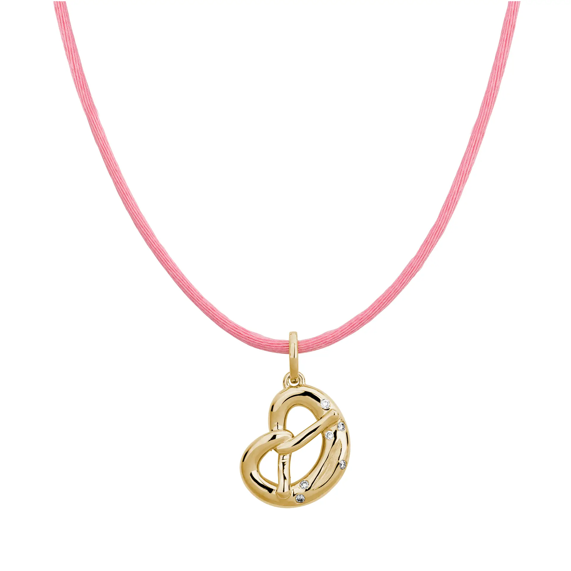 Gold Brezel Diamant Anhänger Collier
